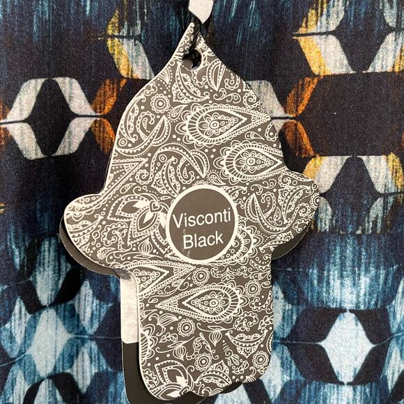 Luchiano Visconti Black Geometric Button Front Dress Shirt Sz Medium Black Blue - Picture 5 of 7